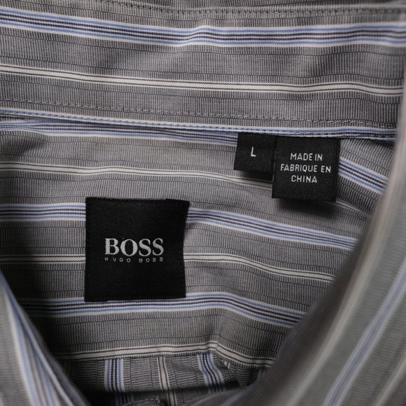 Hugo Boss Lex Men's L Gray Striped Button Up Shirt - Picture 8 of 11